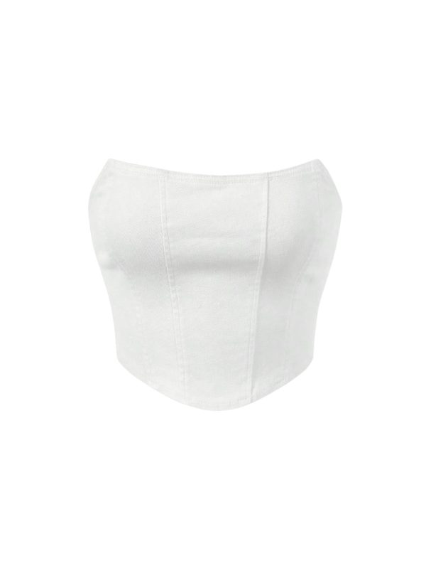 Women's Hanky Hem Denim Tube Top Strapless Zip Back Corset Bandeau Tops