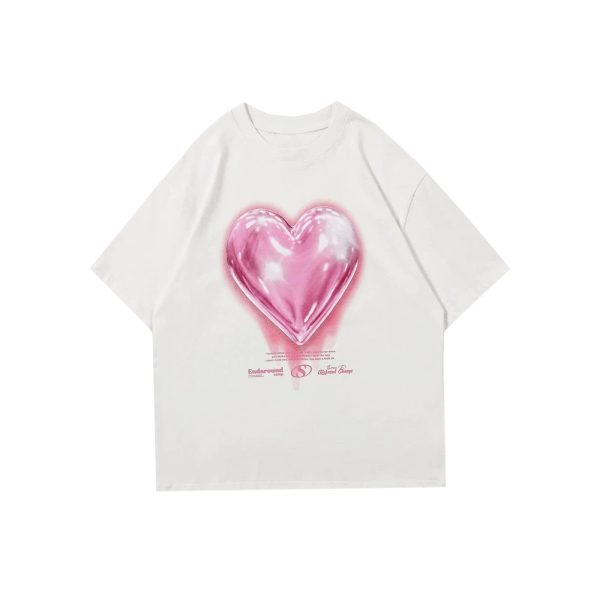 Oversized Graphic Tees Vintage Love Balloon Printed Casual Streetwear Tops Summer Cotton T Shirts Y2k Unisex
