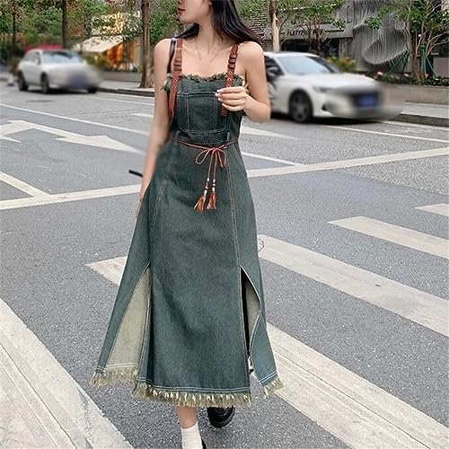 Retro Denim Dress Women's Waist Show Thin Tassel Sling Dress