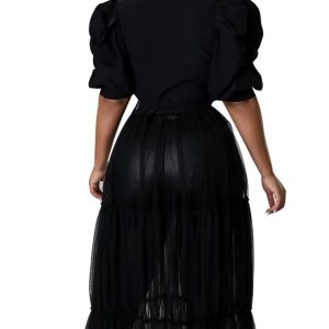 Women Sexy Short Sleeve Bodycon High Low Asymmetrical Ruffle Tunics Blouse Shirt Top Dress