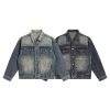 Vintage street denim jacket for men and women, loose American denim top for men
