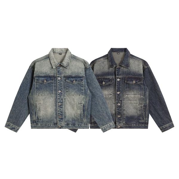 Vintage street denim jacket for men and women, loose American denim top for men