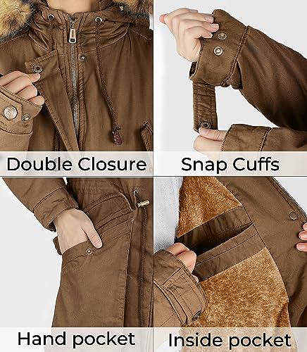 Women's Winter Thicken Fleece Jacket Fur Hooded Military Parka Coat
