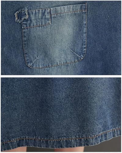 Blue Loose Womens Denim Dress Modern Casual Pullover Comfortable Long Sleeve Jean Dress