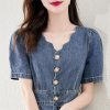 Sexy V Neck Button Down Denim Dress for Women Casual Jean Midi Dresses with Pockets