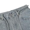 Rhinestone Denim Shorts Womens Jeans Pants Y2K Loose Fit Unisex Oversized Jorts Casual Streetwear Jeans Shorts