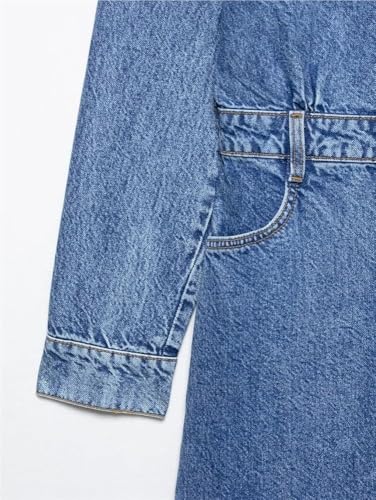 Women’s Dress Long Sleeve Shirt Blue Denim Summer Button Collared Casual Midi Long Dresses for Vacation