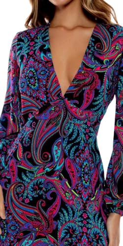 Que Linda Maxi Dress, Relaxed Fit, Deep V-Neck, Flowy Long Sleeves with Elastic Wrists, Flowy Long Dress