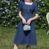 French Style Denim Dress Women Square Neck Embroidery Short Sleeve Gentle Retro Lady Dress