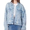 Womens Oversized Sustainable Multi Color Embellished Denim TruckerTrucker
