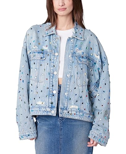 Womens Oversized Sustainable Multi Color Embellished Denim TruckerTrucker