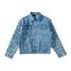 Light Blue Jeans Jacket For Men/Women High Street Do Old Washed Worn Out Paste Cloth Denim Coat black M