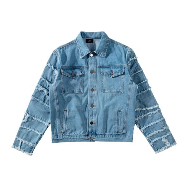 Light Blue Jeans Jacket For Men/Women High Street Do Old Washed Worn Out Paste Cloth Denim Coat black M