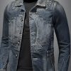 Spring Autumn Denim Jacet Men Slim Fit And Retro Clothing Jackets Unisex Women Jean Coats Denim Blue XS
