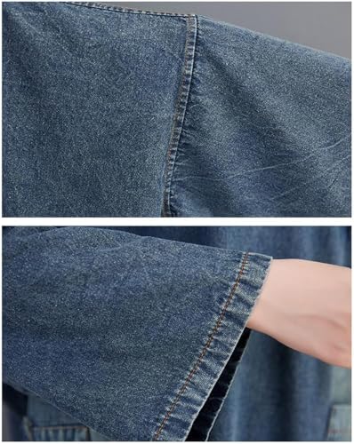 Blue Loose Womens Denim Dress Modern Casual Pullover Comfortable Long Sleeve Jean Dress