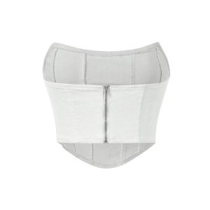 Women's Hanky Hem Denim Tube Top Strapless Zip Back Corset Bandeau Tops