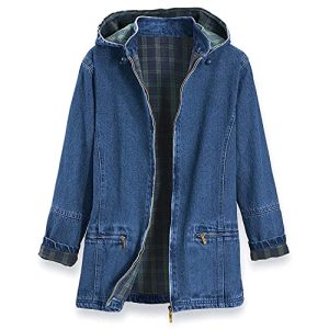 Women’s Flannel Lined Denim Jacket | Detachable Hood | Zip Front and Side Pockets | 100% Cotton