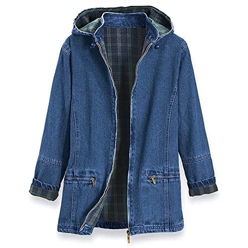 Women’s Flannel Lined Denim Jacket | Detachable Hood | Zip Front and Side Pockets | 100% Cotton