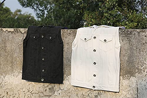 Men And Women Patch Letter Print Denim Vest Fashion Black White Waistcoat Moto Biker Sleeveless Jacket white XL