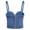 Women Rhinestones Studded Denim Bustier Crop Cami Top Sexy Spaghetti Strap Sleeveless Fashion Jean Corset Top Bra