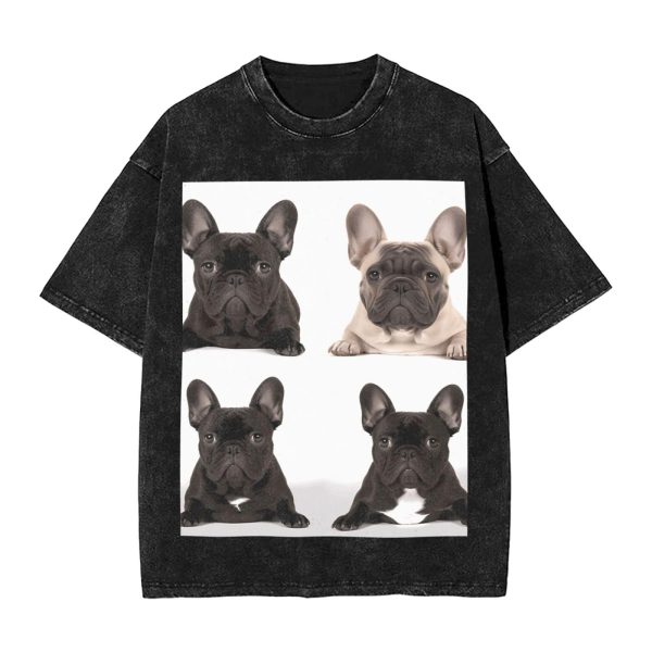 Oversized Tshirts for Men Vintage Cotton T-Shirts French Bulldog Short Sleeve Tees Loose Fit Tees Shirts