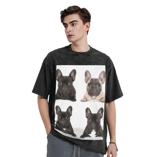 Oversized Tshirts for Men Vintage Cotton T-Shirts French Bulldog Short Sleeve Tees Loose Fit Tees Shirts