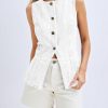 Womens Button Down Denim Vest Trendy Fitted Sleeveless Jean Tank Tops Crew Neck Waistcoat