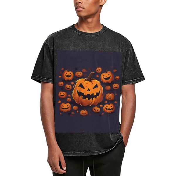 Oversized Tshirts for Men Vintage Cotton T-Shirts Halloween Pumpkin Short Sleeve Tees Loose Fit Tees Shirts