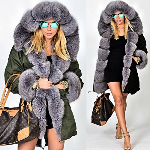 Women Thicken Warm Winter Coat Hood Down Parka Fleece Fur Outdoor Overcoat Long Jacket Outwear