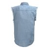 DM1001 Men's Blue Lightweight Denim Shirt with Frayed Cut Off Sleeveless Look
