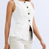 Womens Button Down Denim Vest Trendy Fitted Sleeveless Jean Tank Tops Crew Neck Waistcoat