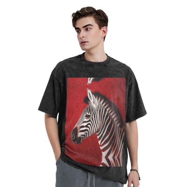 Oversized Tshirts for Men Vintage Cotton T-Shirts Zebra Red Short Sleeve Tees Loose Fit Tees Shirts
