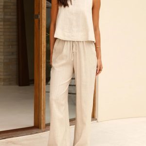 Womens Linen Tank Tops Spring Summer Relaxed Fit Sleeveless Shirts