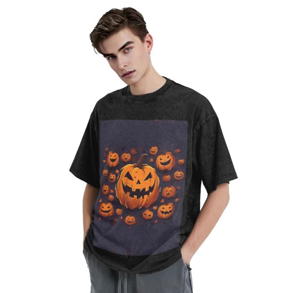 Oversized Tshirts for Men Vintage Cotton T-Shirts Halloween Pumpkin Short Sleeve Tees Loose Fit Tees Shirts