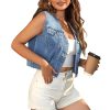 Women's Cropped Denim Vest Top Casual V Neck Button Down Sleeveless Jean Jacket Waistcoat