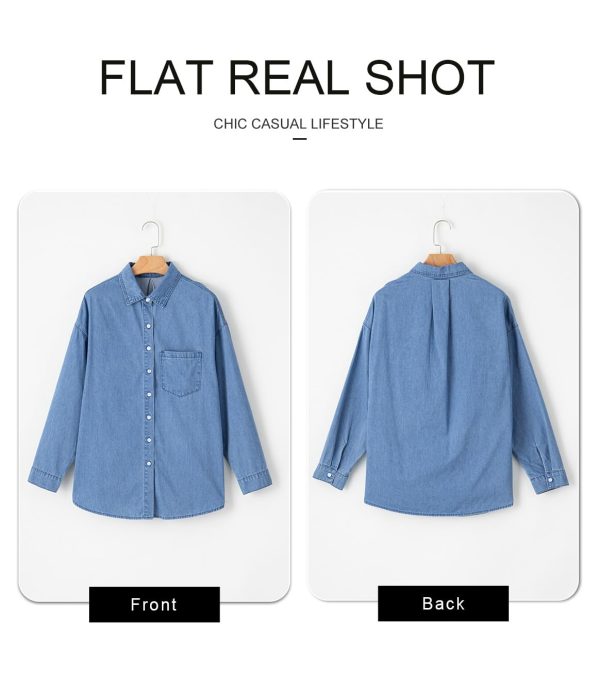 Women Denim Shirts Button Down Blouse V Neck Casual Tops