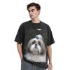 Oversized Tshirts for Men Vintage Cotton T-Shirts Shih Tzu Dog Short Sleeve Tees Loose Fit Tees Shirts