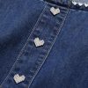 French Style Denim Dress Women Square Neck Embroidery Short Sleeve Gentle Retro Lady Dress