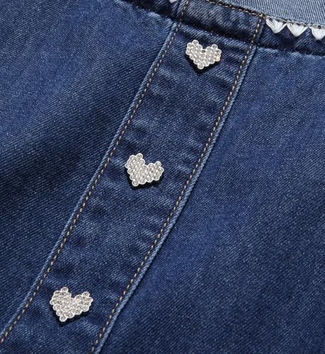 French Style Denim Dress Women Square Neck Embroidery Short Sleeve Gentle Retro Lady Dress