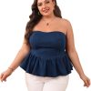 Women's Plus Size Strapless Denim Ruffle Top Camisole Peplum Y2K Jean Tube Tops