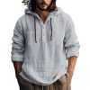 Mens Cotton Linen Hoodie Long Sleeve Lightweight Breathable Hooded Button Down Shirt Spring Fall Casual Tops