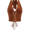 Women's Going Out Halter Corset Tops Sleeveless Lace Up Open Back Crop Top