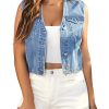 Women's Cropped Denim Vest Top Casual V Neck Button Down Sleeveless Jean Jacket Waistcoat
