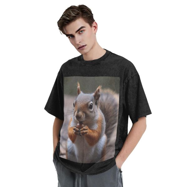 Oversized Tshirts for Men Vintage Cotton T-Shirts Cute Squirrel Short Sleeve Tees Loose Fit Tees Shirts