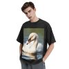 Oversized Tshirts for Men Vintage Cotton T-Shirts Cute Little swan Short Sleeve Tees Loose Fit Tees Shirts