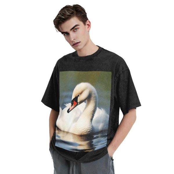 Oversized Tshirts for Men Vintage Cotton T-Shirts Cute Little swan Short Sleeve Tees Loose Fit Tees Shirts