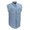 DM1001 Men's Blue Lightweight Denim Shirt with Frayed Cut Off Sleeveless Look