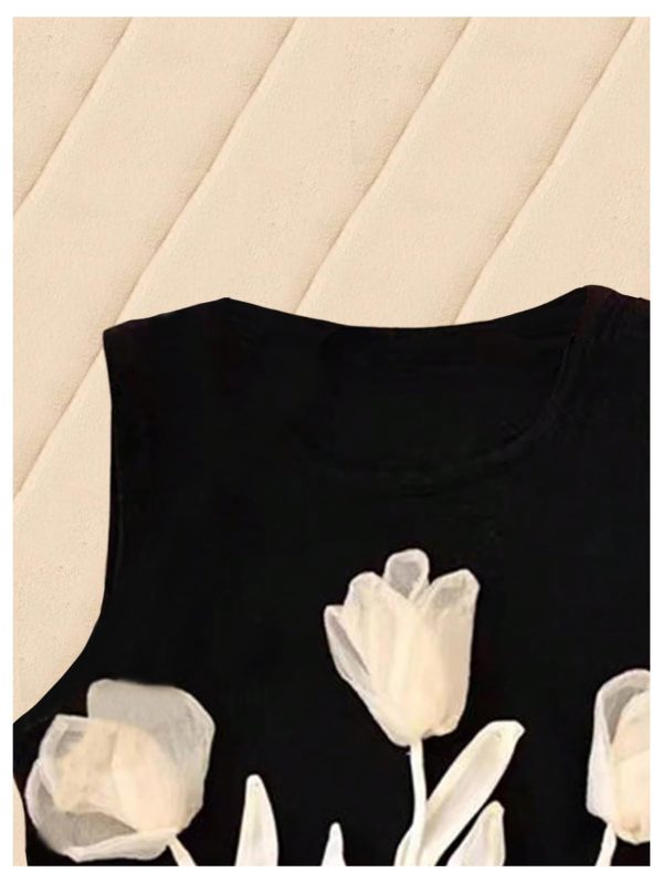 Women's 3D Floral Tank Top Crew Neck Tulip Applique Summer Casual Sleeveless Going Out Tops