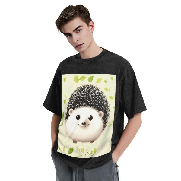 Oversized Tshirts for Men Vintage Cotton T-Shirts Cute Hedgehog Short Sleeve Tees Loose Fit Tees Shirts