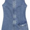 Fashionable Denim Dress for Women Sleeveless Knee Length Retro Casual Jean Dress